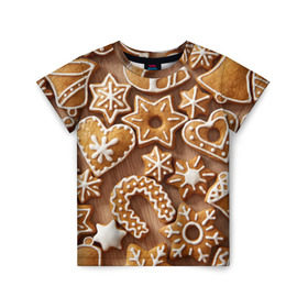 Детская футболка 3D с принтом печенье в Екатеринбурге, 100% гипоаллергенный полиэфир | прямой крой, круглый вырез горловины, длина до линии бедер, чуть спущенное плечо, ткань немного тянется | christmas | cookies | decoration | merry | xmas | выпечка | глазурь | новый год | рождество | сладко