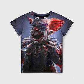 Детская футболка 3D с принтом Злобный клоун в Екатеринбурге, 100% гипоаллергенный полиэфир | прямой крой, круглый вырез горловины, длина до линии бедер, чуть спущенное плечо, ткань немного тянется | зло | клоун | красная | кровь | ужас