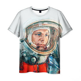 Мужская футболка 3D с принтом Гагарин в Екатеринбурге, 100% полиэфир | прямой крой, круглый вырез горловины, длина до линии бедер | Тематика изображения на принте: space | гагарин | космос | россия