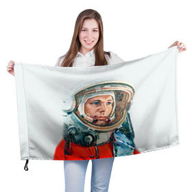 Флаг 3D с принтом Гагарин в Екатеринбурге, 100% полиэстер | плотность ткани — 95 г/м2, размер — 67 х 109 см. Принт наносится с одной стороны | space | гагарин | космос | россия