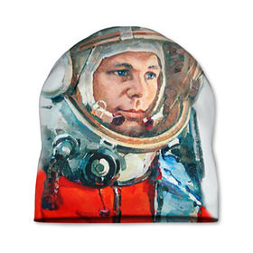Шапка 3D с принтом Гагарин в Екатеринбурге, 100% полиэстер | универсальный размер, печать по всей поверхности изделия | space | гагарин | космос | россия