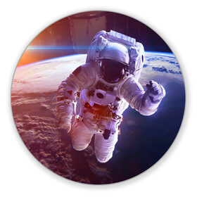 Коврик круглый с принтом Космонавт в Екатеринбурге, резина и полиэстер | круглая форма, изображение наносится на всю лицевую часть | галактика | звезды | земля | космонавт | космос