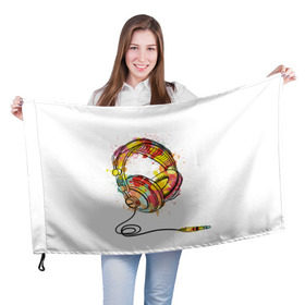 Флаг 3D с принтом Красочные наушники в Екатеринбурге, 100% полиэстер | плотность ткани — 95 г/м2, размер — 67 х 109 см. Принт наносится с одной стороны | dj | музыка | наушники