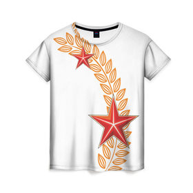 Женская футболка 3D с принтом 9 мая - красные звезды в Екатеринбурге, 100% полиэфир ( синтетическое хлопкоподобное полотно) | прямой крой, круглый вырез горловины, длина до линии бедер | 9 мая | день победы | звезды