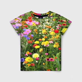 Детская футболка 3D с принтом Полевые цветы 1 в Екатеринбурге, 100% гипоаллергенный полиэфир | прямой крой, круглый вырез горловины, длина до линии бедер, чуть спущенное плечо, ткань немного тянется | поле | полевые цветы | цветы