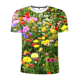 Мужская футболка 3D спортивная с принтом Полевые цветы 1 в Екатеринбурге, 100% полиэстер с улучшенными характеристиками | приталенный силуэт, круглая горловина, широкие плечи, сужается к линии бедра | поле | полевые цветы | цветы
