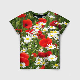 Детская футболка 3D с принтом Полевые цветы 2 в Екатеринбурге, 100% гипоаллергенный полиэфир | прямой крой, круглый вырез горловины, длина до линии бедер, чуть спущенное плечо, ткань немного тянется | поле | полевые цветы | цветы