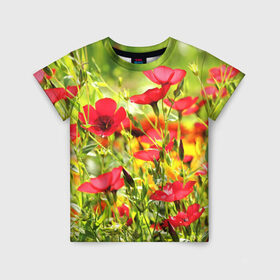 Детская футболка 3D с принтом Полевые цветы 5 в Екатеринбурге, 100% гипоаллергенный полиэфир | прямой крой, круглый вырез горловины, длина до линии бедер, чуть спущенное плечо, ткань немного тянется | поле | полевые цветы | цветы