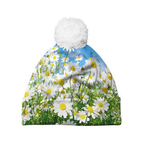 Шапка 3D c помпоном с принтом Полевые цветы 7 в Екатеринбурге, 100% полиэстер | универсальный размер, печать по всей поверхности изделия | поле | полевые цветы | цветы
