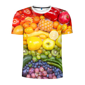 Мужская футболка 3D спортивная с принтом Плоды в Екатеринбурге, 100% полиэстер с улучшенными характеристиками | приталенный силуэт, круглая горловина, широкие плечи, сужается к линии бедра | овощи | фрукты | ягоды