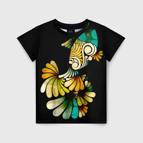 Детская футболка 3D с принтом Рыбка в Екатеринбурге, 100% гипоаллергенный полиэфир | прямой крой, круглый вырез горловины, длина до линии бедер, чуть спущенное плечо, ткань немного тянется | Тематика изображения на принте: золотая рыбка | рыба