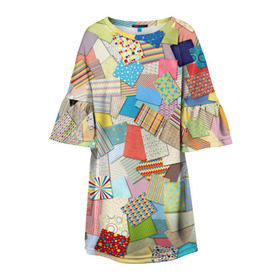 Детское платье 3D с принтом Заплатки в Екатеринбурге, 100% полиэстер | прямой силуэт, чуть расширенный к низу. Круглая горловина, на рукавах — воланы | заплатки | лоскутное шитье | лоскуты