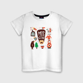Детская футболка хлопок с принтом Moscow в Екатеринбурге, 100% хлопок | круглый вырез горловины, полуприлегающий силуэт, длина до линии бедер | moscow | водка | матрешка | медведь | москва | россия