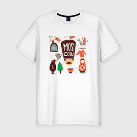 Мужская футболка премиум с принтом Moscow в Екатеринбурге, 92% хлопок, 8% лайкра | приталенный силуэт, круглый вырез ворота, длина до линии бедра, короткий рукав | moscow | водка | матрешка | медведь | москва | россия