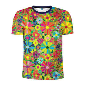 Мужская футболка 3D спортивная с принтом Узор из цветов в Екатеринбурге, 100% полиэстер с улучшенными характеристиками | приталенный силуэт, круглая горловина, широкие плечи, сужается к линии бедра | паттерн | разноцветный | рстительный