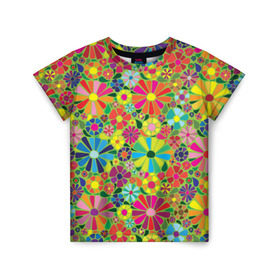 Детская футболка 3D с принтом Узор из цветов в Екатеринбурге, 100% гипоаллергенный полиэфир | прямой крой, круглый вырез горловины, длина до линии бедер, чуть спущенное плечо, ткань немного тянется | паттерн | разноцветный | рстительный