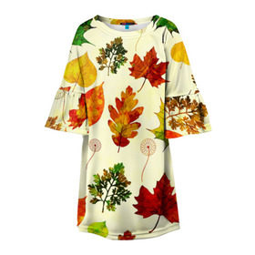 Детское платье 3D с принтом Осень в Екатеринбурге, 100% полиэстер | прямой силуэт, чуть расширенный к низу. Круглая горловина, на рукавах — воланы | листва | листья | осень | оформление | пёстрые листочки | слой | текстура | трайбл | узор | фон