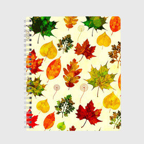 Тетрадь с принтом Осень в Екатеринбурге, 100% бумага | 48 листов, плотность листов — 60 г/м2, плотность картонной обложки — 250 г/м2. Листы скреплены сбоку удобной пружинной спиралью. Уголки страниц и обложки скругленные. Цвет линий — светло-серый
 | Тематика изображения на принте: листва | листья | осень | оформление | пёстрые листочки | слой | текстура | трайбл | узор | фон