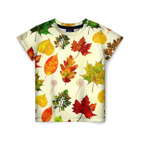 Детская футболка 3D с принтом Осень в Екатеринбурге, 100% гипоаллергенный полиэфир | прямой крой, круглый вырез горловины, длина до линии бедер, чуть спущенное плечо, ткань немного тянется | листва | листья | осень | оформление | пёстрые листочки | слой | текстура | трайбл | узор | фон