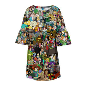 Детское платье 3D с принтом Futurama в Екатеринбурге, 100% полиэстер | прямой силуэт, чуть расширенный к низу. Круглая горловина, на рукавах — воланы | bender | fry | futurama | mult | бендер | бэндер | лила | мульт | мультсериал | мульфильмы | фрай | футутрама