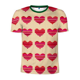 Мужская футболка 3D спортивная с принтом Шерстяные сердечки в Екатеринбурге, 100% полиэстер с улучшенными характеристиками | приталенный силуэт, круглая горловина, широкие плечи, сужается к линии бедра | Тематика изображения на принте: вязание | вязаный | паттерн | текстура | узор