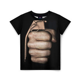 Детская футболка 3D с принтом Кулак как граната в Екатеринбурге, 100% гипоаллергенный полиэфир | прямой крой, круглый вырез горловины, длина до линии бедер, чуть спущенное плечо, ткань немного тянется | рука