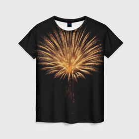 Женская футболка 3D с принтом Фейерверк в Екатеринбурге, 100% полиэфир ( синтетическое хлопкоподобное полотно) | прямой крой, круглый вырез горловины, длина до линии бедер | взрыв | грохот | красота | огни | праздник | салют | фейерверк | шум