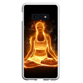 Чехол для Samsung S10E с принтом Пламенная медитация в Екатеринбурге, Силикон | Область печати: задняя сторона чехла, без боковых панелей | аштанга | здоровье | зож | йога | кундалини | лотос | медитация | огонь | пламя | силуэт | спорт | страсть | тонус