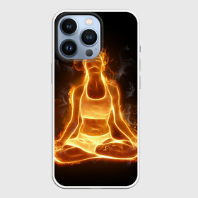 Чехол для iPhone 13 Pro с принтом Пламенная медитация в Екатеринбурге,  |  | аштанга | здоровье | зож | йога | кундалини | лотос | медитация | огонь | пламя | силуэт | спорт | страсть | тонус