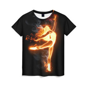 Женская футболка 3D с принтом Фитнес в Екатеринбурге, 100% полиэфир ( синтетическое хлопкоподобное полотно) | прямой крой, круглый вырез горловины, длина до линии бедер | грация | здоровье | зож | огонь | пламя | силуэт | спорт | страсть | танец | тонус | фитнес