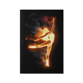 Обложка для паспорта матовая кожа с принтом Фитнес в Екатеринбурге, натуральная матовая кожа | размер 19,3 х 13,7 см; прозрачные пластиковые крепления | Тематика изображения на принте: грация | здоровье | зож | огонь | пламя | силуэт | спорт | страсть | танец | тонус | фитнес