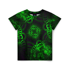 Детская футболка 3D с принтом Зеленый узор в Екатеринбурге, 100% гипоаллергенный полиэфир | прямой крой, круглый вырез горловины, длина до линии бедер, чуть спущенное плечо, ткань немного тянется | абстракции | прикольные | трайблы | узоры