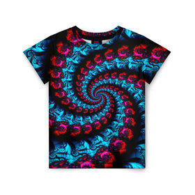 Детская футболка 3D с принтом Abstract cky в Екатеринбурге, 100% гипоаллергенный полиэфир | прямой крой, круглый вырез горловины, длина до линии бедер, чуть спущенное плечо, ткань немного тянется | Тематика изображения на принте: красный | спираль