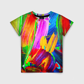 Детская футболка 3D с принтом абстракция красок в Екатеринбурге, 100% гипоаллергенный полиэфир | прямой крой, круглый вырез горловины, длина до линии бедер, чуть спущенное плечо, ткань немного тянется | Тематика изображения на принте: абстракция | краска | цветные