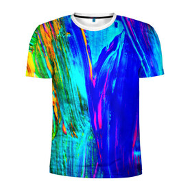 Мужская футболка 3D спортивная с принтом Разводы красок в Екатеринбурге, 100% полиэстер с улучшенными характеристиками | приталенный силуэт, круглая горловина, широкие плечи, сужается к линии бедра | абстракция | абстракция красок | краска | цветные