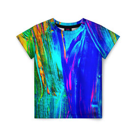 Детская футболка 3D с принтом Разводы красок в Екатеринбурге, 100% гипоаллергенный полиэфир | прямой крой, круглый вырез горловины, длина до линии бедер, чуть спущенное плечо, ткань немного тянется | абстракция | абстракция красок | краска | цветные