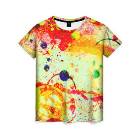Женская футболка 3D с принтом Брызги красок в Екатеринбурге, 100% полиэфир ( синтетическое хлопкоподобное полотно) | прямой крой, круглый вырез горловины, длина до линии бедер | цветные