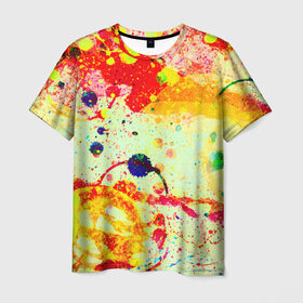 Мужская футболка 3D с принтом Брызги красок в Екатеринбурге, 100% полиэфир | прямой крой, круглый вырез горловины, длина до линии бедер | цветные