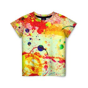 Детская футболка 3D с принтом Брызги красок в Екатеринбурге, 100% гипоаллергенный полиэфир | прямой крой, круглый вырез горловины, длина до линии бедер, чуть спущенное плечо, ткань немного тянется | Тематика изображения на принте: цветные