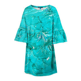 Детское платье 3D с принтом Голубая краска в Екатеринбурге, 100% полиэстер | прямой силуэт, чуть расширенный к низу. Круглая горловина, на рукавах — воланы | абстракция | абстракция красок | краска