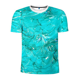 Мужская футболка 3D спортивная с принтом Голубая краска в Екатеринбурге, 100% полиэстер с улучшенными характеристиками | приталенный силуэт, круглая горловина, широкие плечи, сужается к линии бедра | Тематика изображения на принте: абстракция | абстракция красок | краска