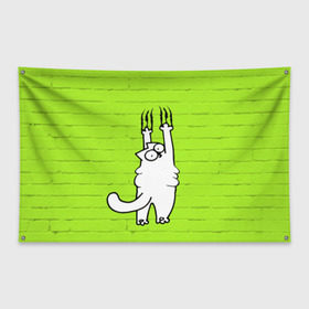 Флаг-баннер с принтом Simons cat 3 в Екатеринбурге, 100% полиэстер | размер 67 х 109 см, плотность ткани — 95 г/м2; по краям флага есть четыре люверса для крепления | fitness | kitty | simon cat | simons | simons cat | голодный кот | для жирных | для толстых | жир | кот | кот саймона | котик | кошка | с котами | саймон | спорт | толстая | толстый | фитнес | фитнесс