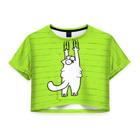 Женская футболка 3D укороченная с принтом Simon`s cat 3 в Екатеринбурге, 100% полиэстер | круглая горловина, длина футболки до линии талии, рукава с отворотами | Тематика изображения на принте: fitness | kitty | simon cat | simons | simons cat | голодный кот | для жирных | для толстых | жир | кот | кот саймона | котик | кошка | с котами | саймон | спорт | толстая | толстый | фитнес | фитнесс