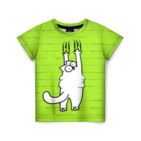 Детская футболка 3D с принтом Simon`s cat 3 в Екатеринбурге, 100% гипоаллергенный полиэфир | прямой крой, круглый вырез горловины, длина до линии бедер, чуть спущенное плечо, ткань немного тянется | fitness | kitty | simon cat | simons | simons cat | голодный кот | для жирных | для толстых | жир | кот | кот саймона | котик | кошка | с котами | саймон | спорт | толстая | толстый | фитнес | фитнесс
