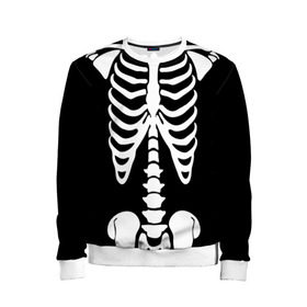 Детский свитшот 3D с принтом Скелет в Екатеринбурге, 100% полиэстер | свободная посадка, прямой крой, мягкая тканевая резинка на рукавах и понизу свитшота | Тематика изображения на принте: bones | halloween | кости | костюм | прикол | прикольная картинка | скелет | тело | хеллоуин
