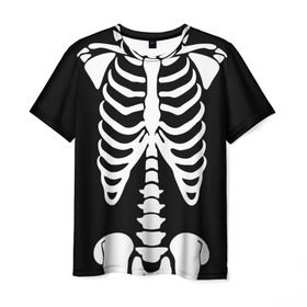 Мужская футболка 3D с принтом Скелет в Екатеринбурге, 100% полиэфир | прямой крой, круглый вырез горловины, длина до линии бедер | bones | halloween | кости | костюм | прикол | прикольная картинка | скелет | тело | хеллоуин