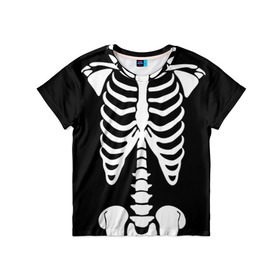 Детская футболка 3D с принтом Скелет в Екатеринбурге, 100% гипоаллергенный полиэфир | прямой крой, круглый вырез горловины, длина до линии бедер, чуть спущенное плечо, ткань немного тянется | Тематика изображения на принте: bones | halloween | кости | костюм | прикол | прикольная картинка | скелет | тело | хеллоуин