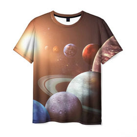 Мужская футболка 3D с принтом Планеты солнечной системы в Екатеринбурге, 100% полиэфир | прямой крой, круглый вырез горловины, длина до линии бедер | венера | звезды | земля | космос | марс | меркурий | сатурн | солнце | уран | юпитер