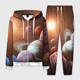 Мужской костюм 3D с принтом Планеты солнечной системы в Екатеринбурге, 100% полиэстер | Манжеты и пояс оформлены тканевой резинкой, двухслойный капюшон со шнурком для регулировки, карманы спереди | венера | звезды | земля | космос | марс | меркурий | сатурн | солнце | уран | юпитер