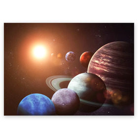 Поздравительная открытка с принтом Планеты солнечной системы в Екатеринбурге, 100% бумага | плотность бумаги 280 г/м2, матовая, на обратной стороне линовка и место для марки
 | венера | звезды | земля | космос | марс | меркурий | сатурн | солнце | уран | юпитер